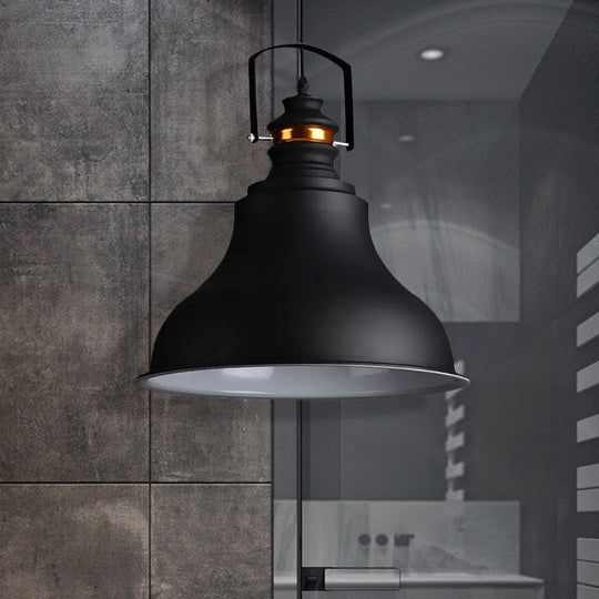 Industrial Style Ceiling Pendant Light In Black With Handle - Metallic Hanging