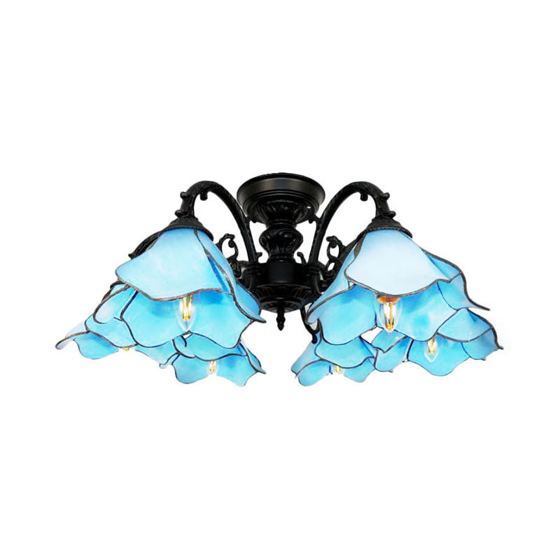 Tiffany Blue Chandelier: 6-Light Bookstore Flower Pendant Light with Creative Art Glass - Perfect for Hotels!