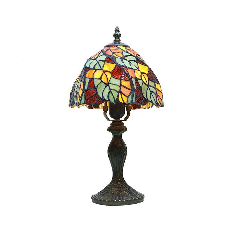 Antique Bronze Stained Glass Leaf Desk Lamp - Tiffany Rustic 1-Light Plug-In Design For Bedroom