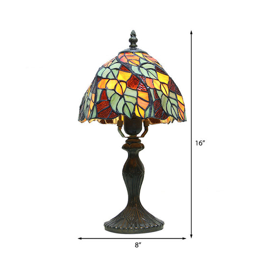 Antique Bronze Stained Glass Leaf Desk Lamp - Tiffany Rustic 1-Light Plug-In Design For Bedroom