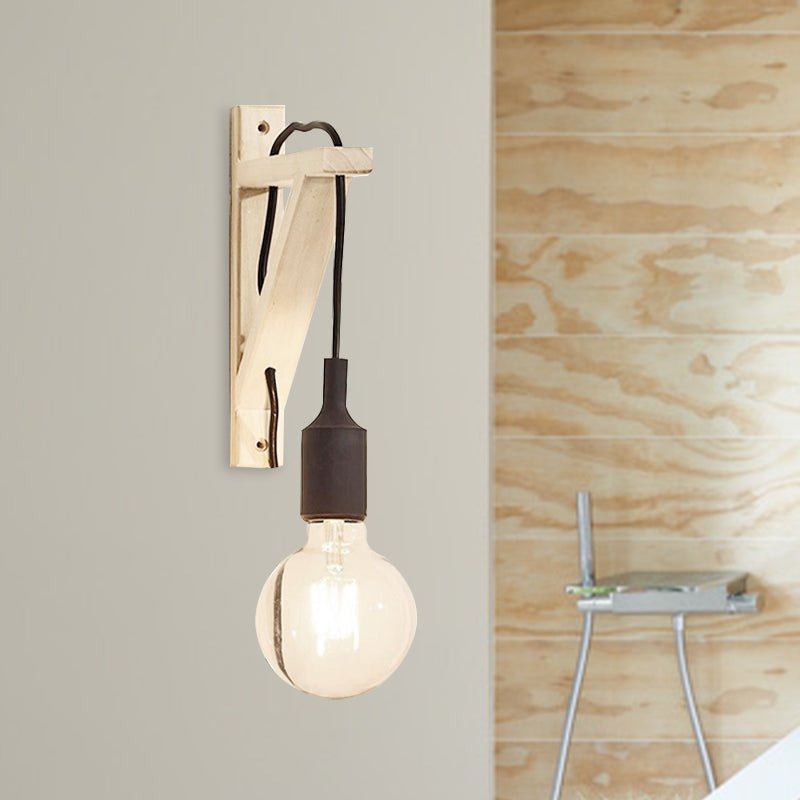 Wall-Mounted Warehouse Lamp With Exposed Bulb & Silica Gel Sconce Wood / A