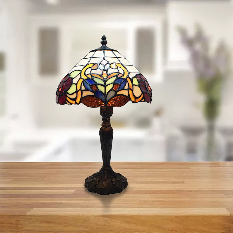 Vintage Tiffany Stained Glass Desk Lamp - Office Umbrella Style Brown