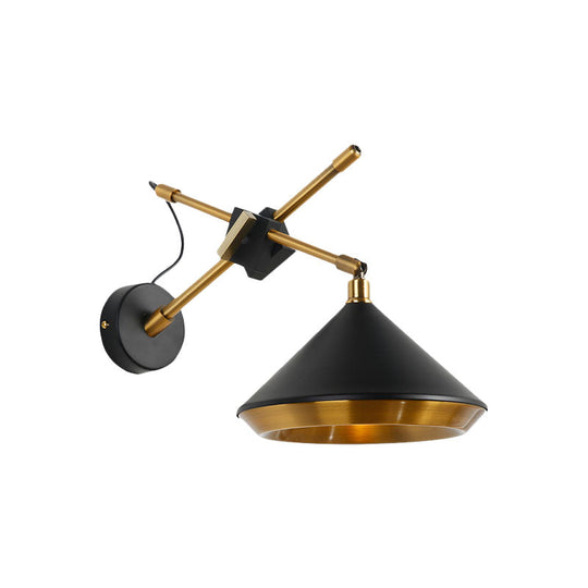 Swivelable Retro Wall Light With Brass Inner - 1 Head Iron Sconce In Black/White