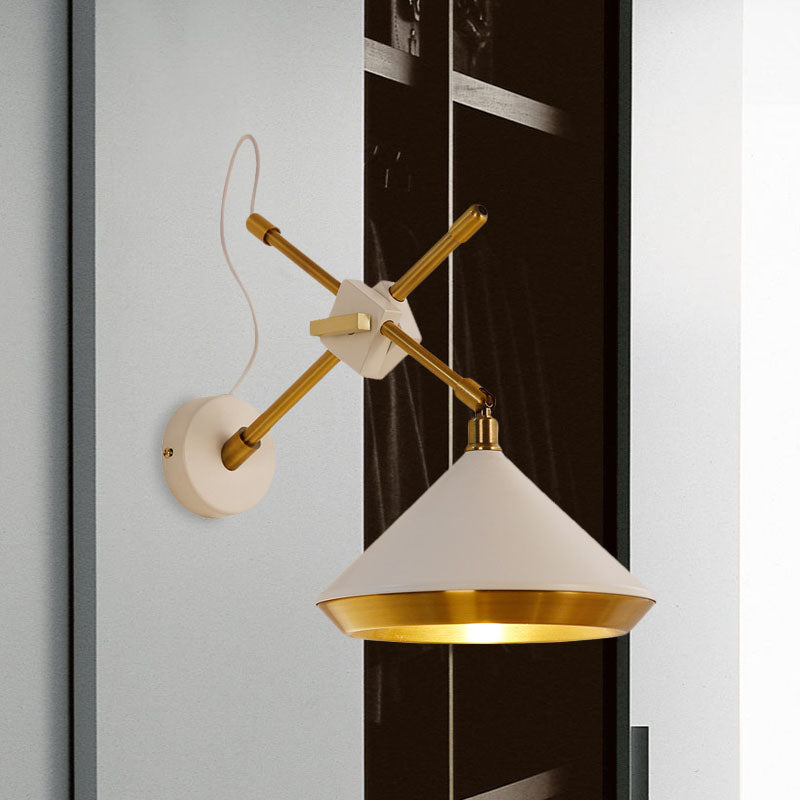 Swivelable Retro Wall Light With Brass Inner - 1 Head Iron Sconce In Black/White White