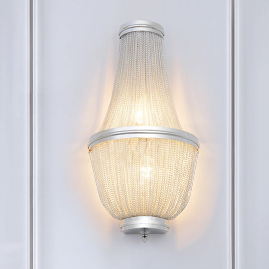 Mid-Century 2-Light Hand-Woven Tassel Fringe Aluminum Surface Wall Sconce - Coffee/Silver Flush