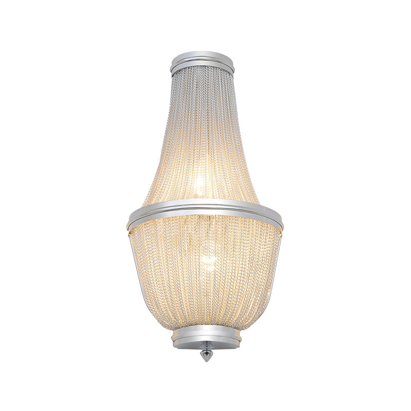 Mid-Century 2-Light Hand-Woven Tassel Fringe Aluminum Surface Wall Sconce - Coffee/Silver Flush