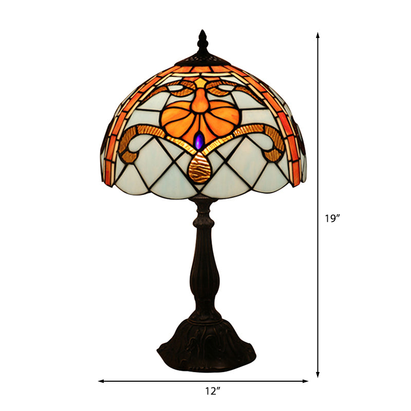 Tiffany Antique Stained Glass Desk Lamp Brown Domed Reading Light For Living Room