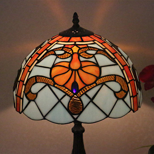 Tiffany Antique Stained Glass Desk Lamp Brown Domed Reading Light For Living Room