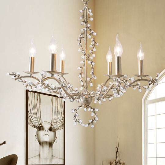 Rustic Vine Chandelier - 6-Light Clear Crystal Pendant With Candle-Inspired Design