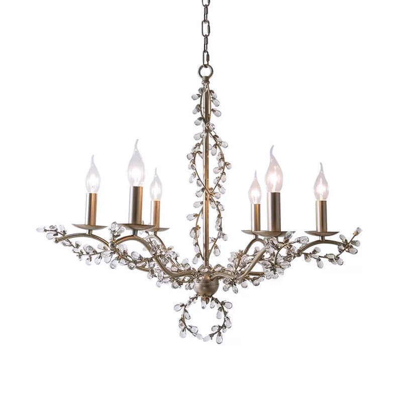 Rustic Vine Chandelier - 6-Light Clear Crystal Pendant With Candle-Inspired Design