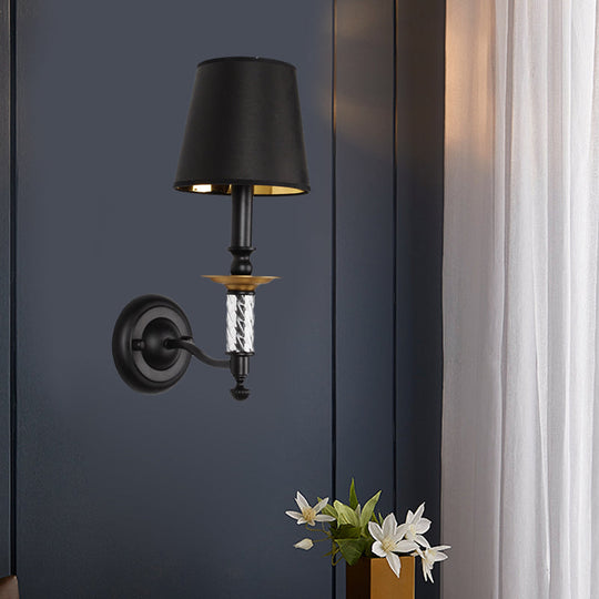 Traditional Fabric Wall Sconce Light 1-Light Black Fixture With Acrylic Tubular Décor