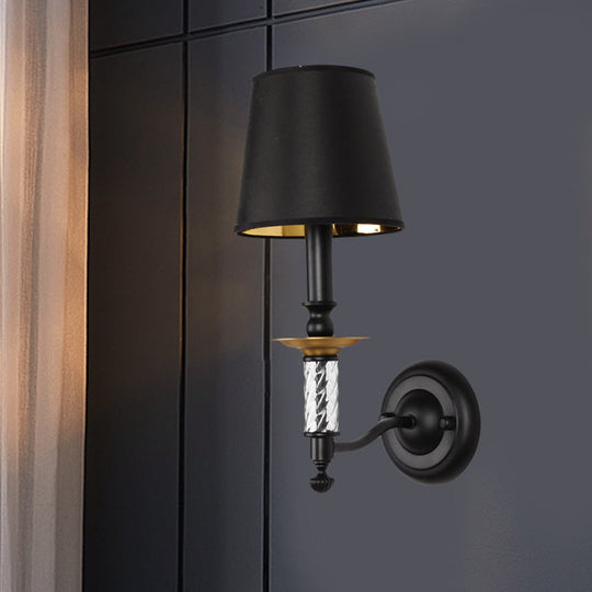 Traditional Fabric Wall Sconce Light 1-Light Black Fixture With Acrylic Tubular Décor