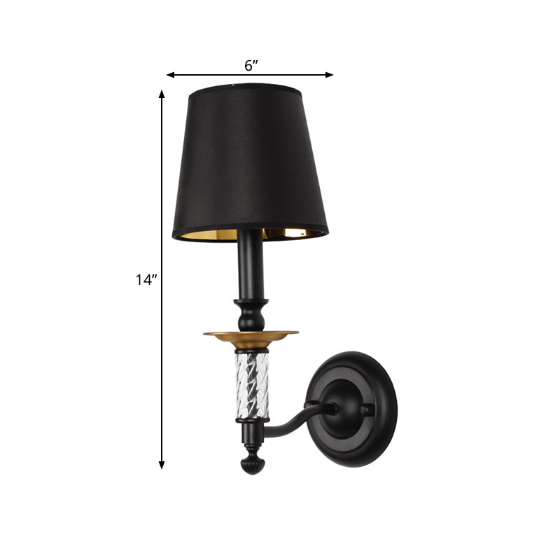 Traditional Fabric Wall Sconce Light 1-Light Black Fixture With Acrylic Tubular Décor