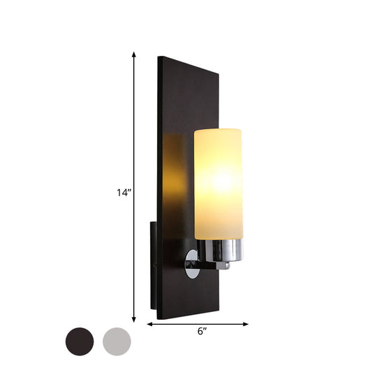 Chrome/Black Cylinder Sconce Lamp - Traditional 1 Head Wall Mounted Light Fixture