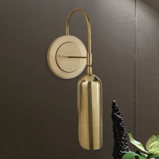 Gold Colonial Metal Tube Wall Sconce - 1-Light Living Room Lamp