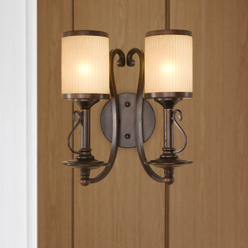 2-Light Brown Wall Sconce With Frosted Prismatic Glass