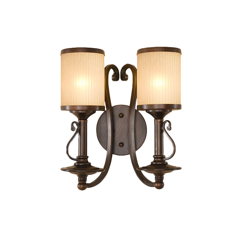 2-Light Brown Wall Sconce With Frosted Prismatic Glass