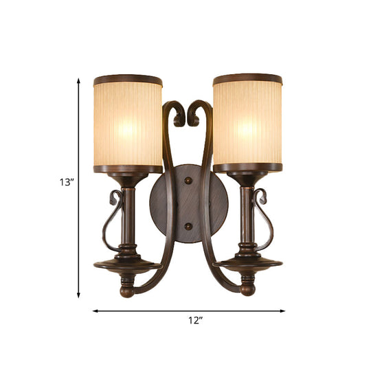 2-Light Brown Wall Sconce With Frosted Prismatic Glass