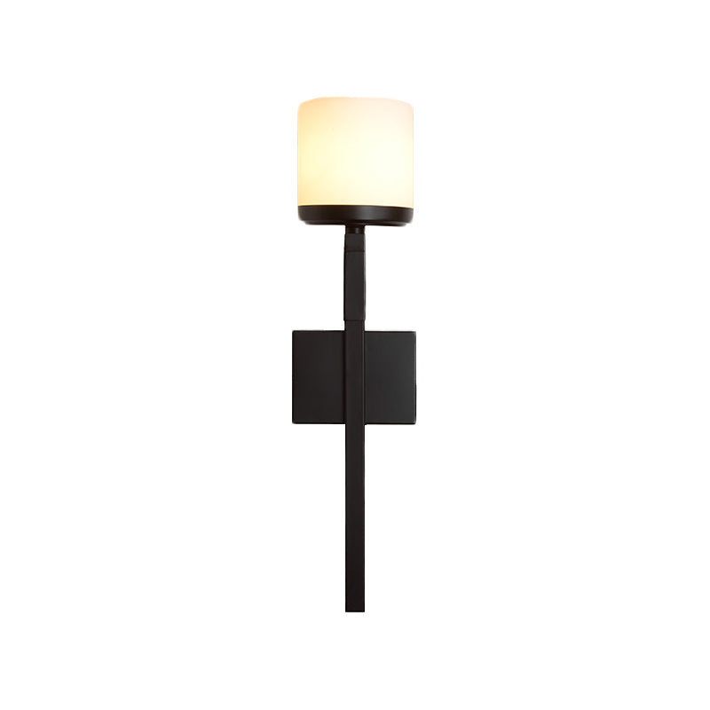 Ivory Glass Cup Wall Sconce - Vintage Style Single Dining Room Light Fixture With Black Long Arm