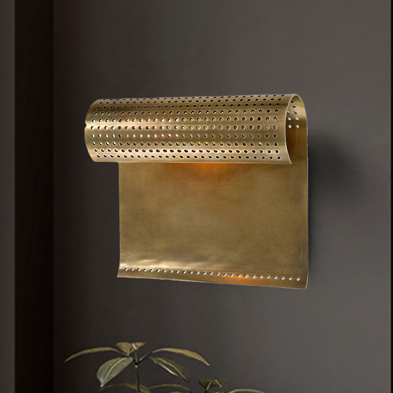 Metal Wall Sconce Light - Colonial Black/Gold Roll Living Room Lamp With Cutout Design