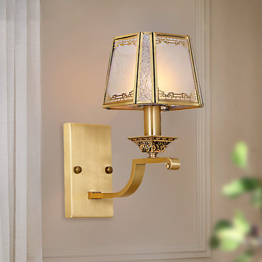 Modern Cream Glass Gold Wall Sconce - Trapezoidal 1/2-Light Colonial-Inspired Light Fixture For