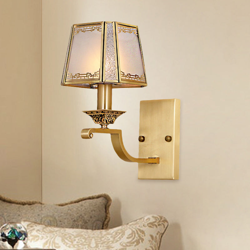 Modern Cream Glass Gold Wall Sconce - Trapezoidal 1/2-Light Colonial-Inspired Light Fixture For