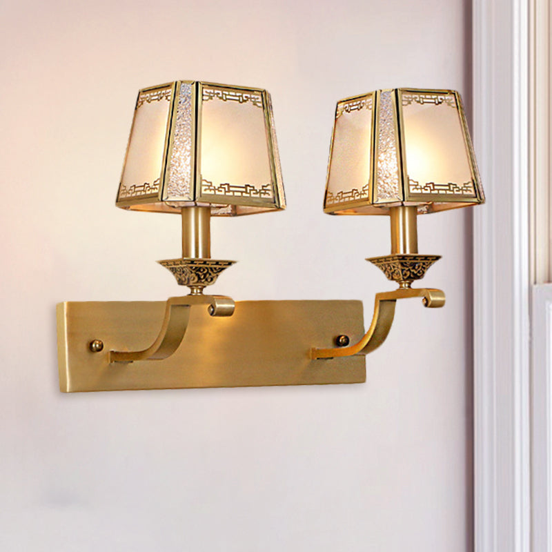 Modern Cream Glass Gold Wall Sconce - Trapezoidal 1/2-Light Colonial-Inspired Light Fixture For