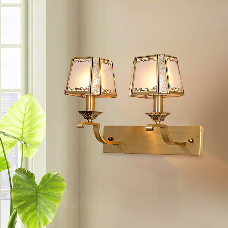 Modern Cream Glass Gold Wall Sconce - Trapezoidal 1/2-Light Colonial-Inspired Light Fixture For