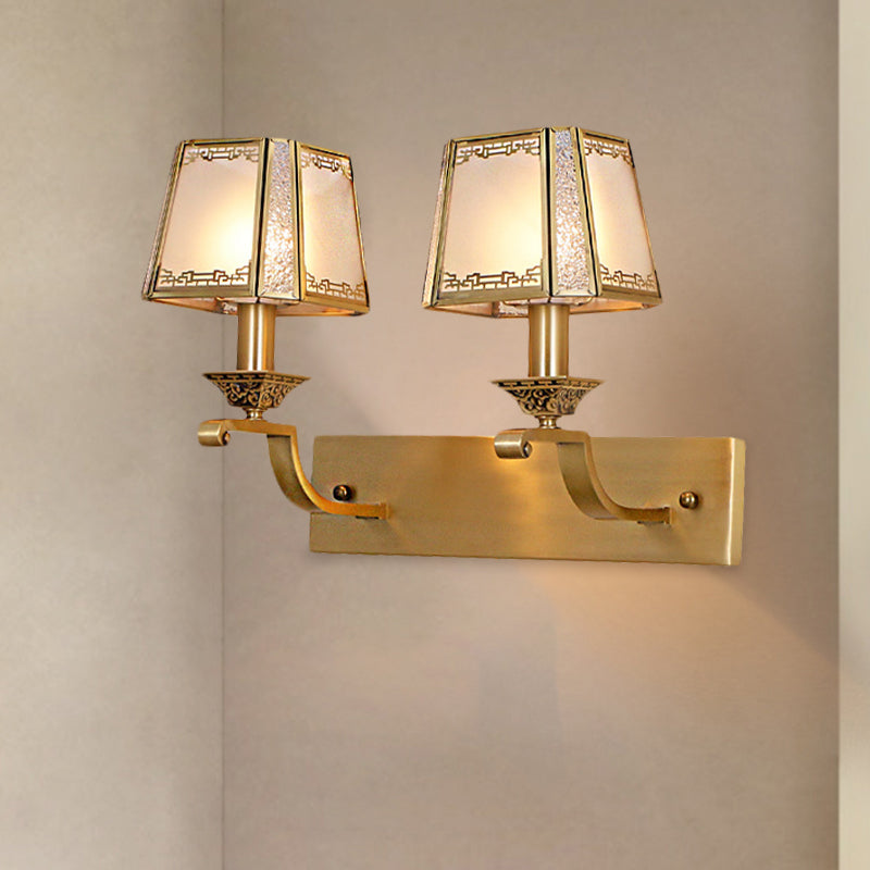 Modern Cream Glass Gold Wall Sconce - Trapezoidal 1/2-Light Colonial-Inspired Light Fixture For