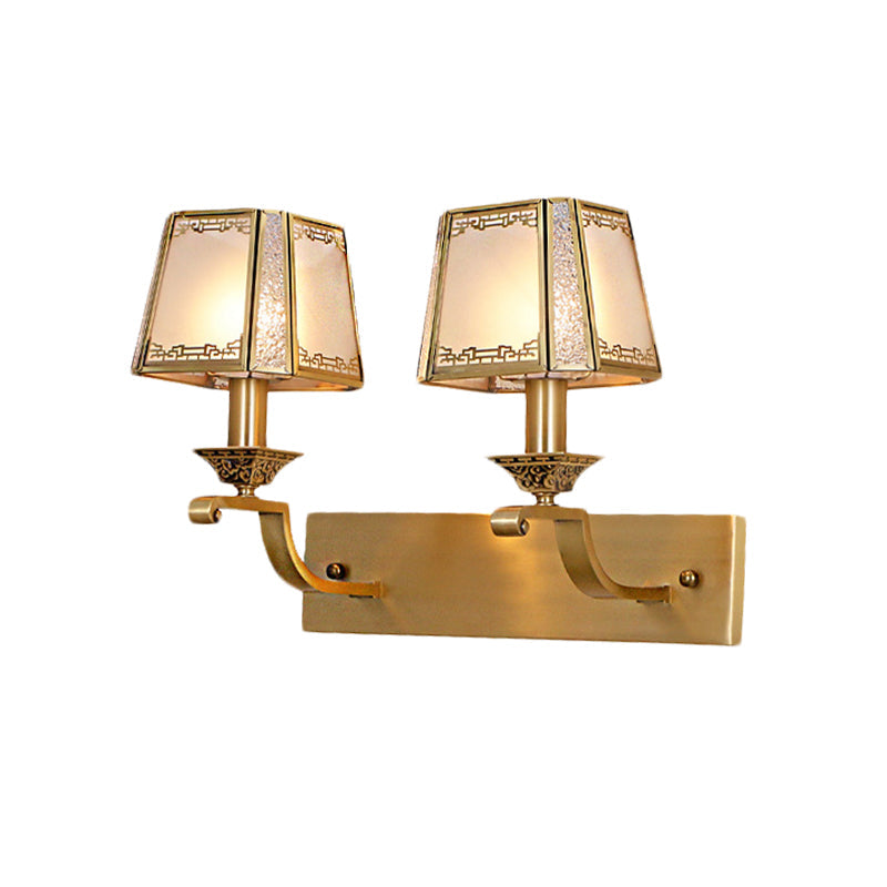 Modern Cream Glass Gold Wall Sconce - Trapezoidal 1/2-Light Colonial-Inspired Light Fixture For