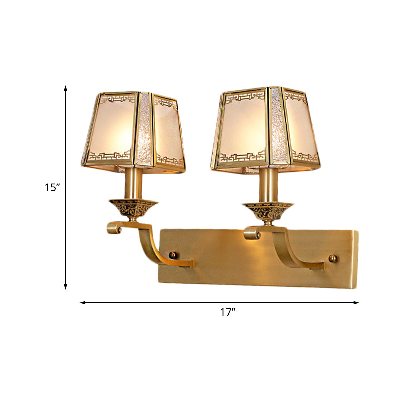 Modern Cream Glass Gold Wall Sconce - Trapezoidal 1/2-Light Colonial-Inspired Light Fixture For