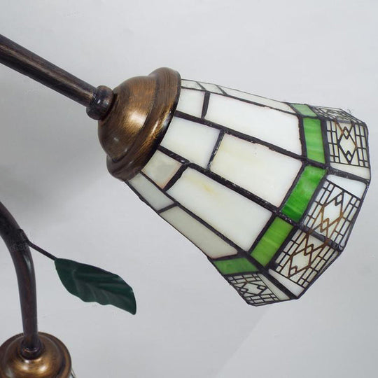 Leaf Design Tiffany Glass Ceiling Light - Rustic Cone Shade Swirl Arm Semi Flush Mount 7 Lights