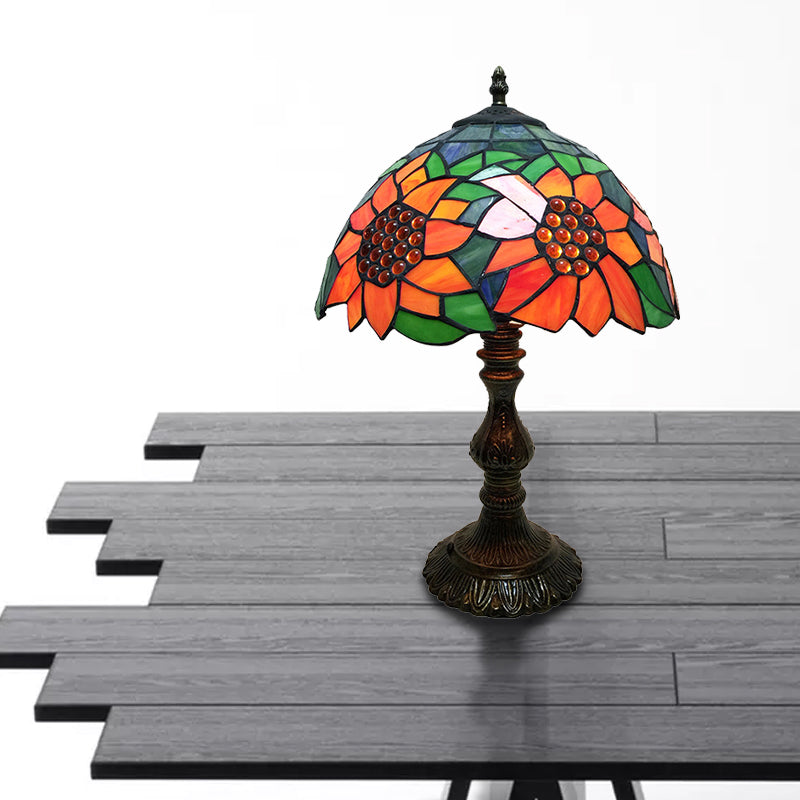 Rustic Sunflower Desk Light - Stained Glass Table Lamp For Bedroom Orange / Bowl