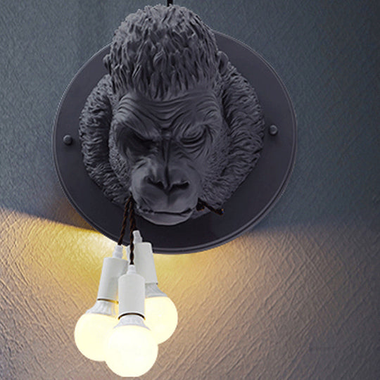 Rustic Chimpanzee Resin Wall Lamp Sconce With 3 Grey/White Heads - Perfect Living Room Fixture