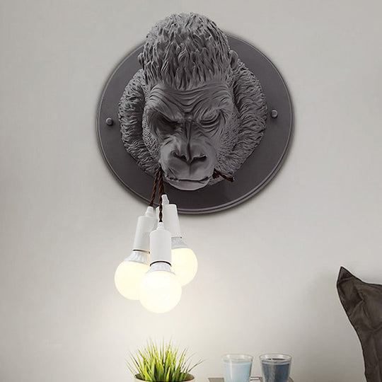 Rustic Chimpanzee Resin Wall Lamp Sconce With 3 Grey/White Heads - Perfect Living Room Fixture