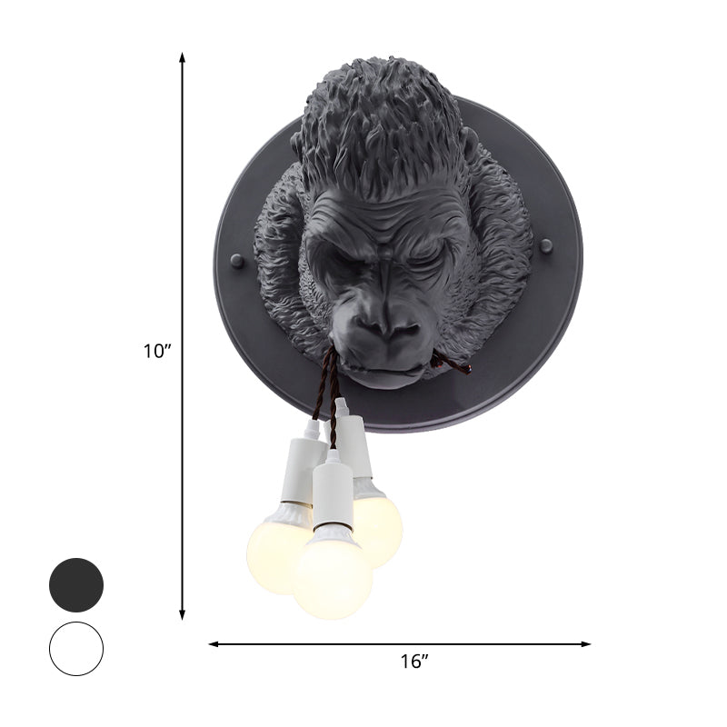 Rustic Chimpanzee Resin Wall Lamp Sconce With 3 Grey/White Heads - Perfect Living Room Fixture