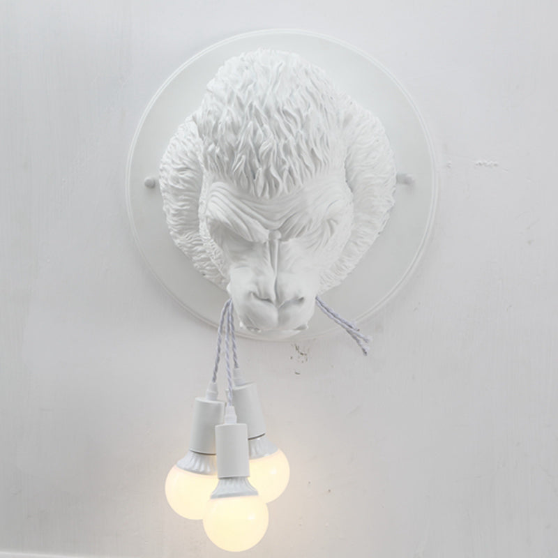 Rustic Chimpanzee Resin Wall Lamp Sconce With 3 Grey/White Heads - Perfect Living Room Fixture