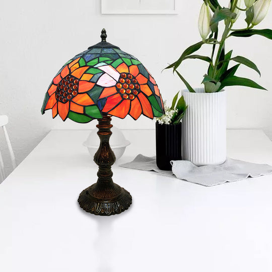 Rustic Sunflower Desk Light - Stained Glass Table Lamp For Bedroom Orange