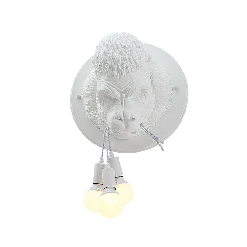 Rustic Chimpanzee Resin Wall Lamp Sconce With 3 Grey/White Heads - Perfect Living Room Fixture