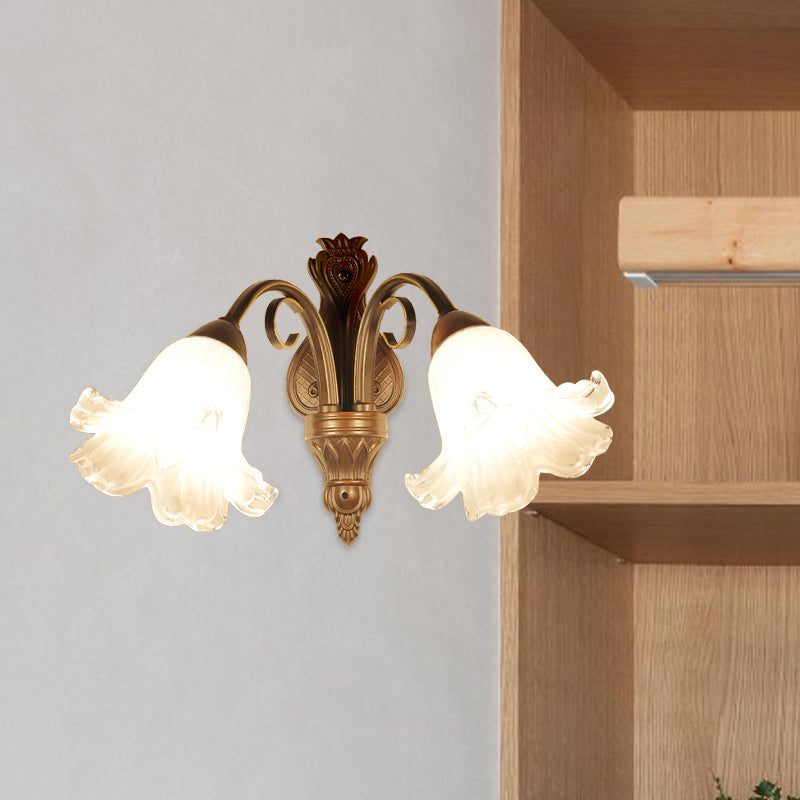 Traditional Floral Wall Sconce Light With White Glass Fixture In Black - Ideal For Bedroom 2 /