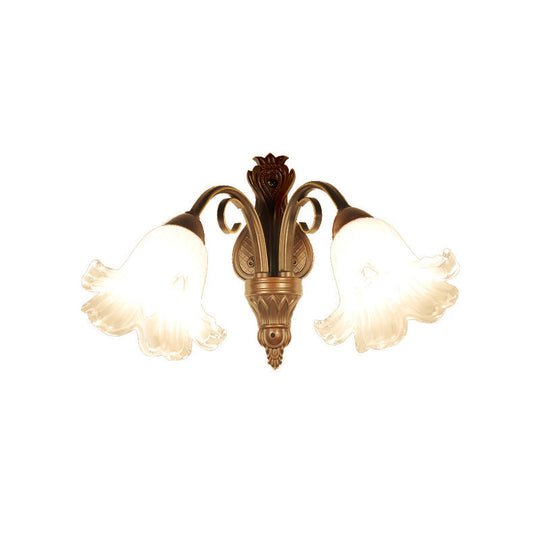 Traditional Floral Wall Sconce Light With White Glass Fixture In Black - Ideal For Bedroom