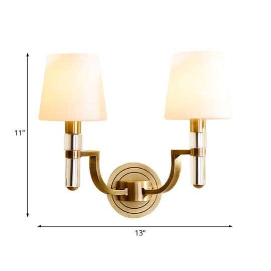 Colonial Gold Tapered Wall Lamp Sconce With Frosted Glass And Crystal Accent - Mounted Light