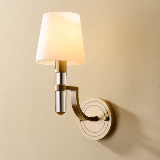 Colonial Gold Tapered Wall Lamp Sconce With Frosted Glass And Crystal Accent - Mounted Light