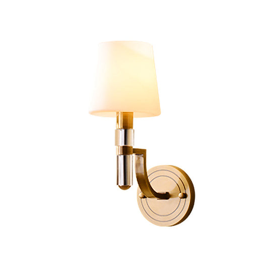 Colonial Gold Tapered Wall Lamp Sconce With Frosted Glass And Crystal Accent - Mounted Light