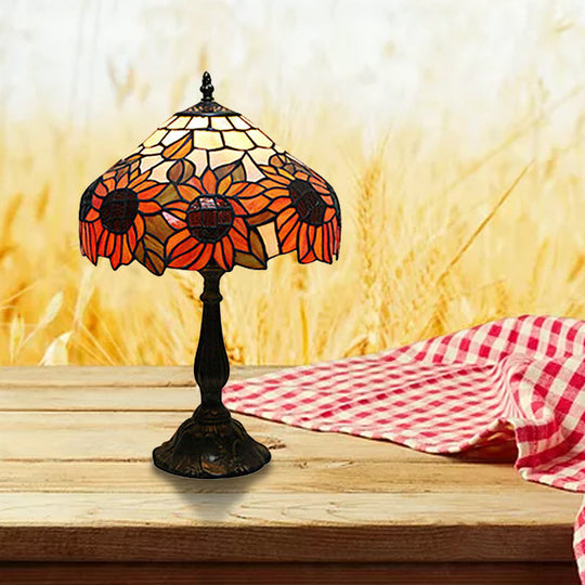 Rustic Sunflower Desk Light - Stained Glass Table Lamp For Bedroom Orange