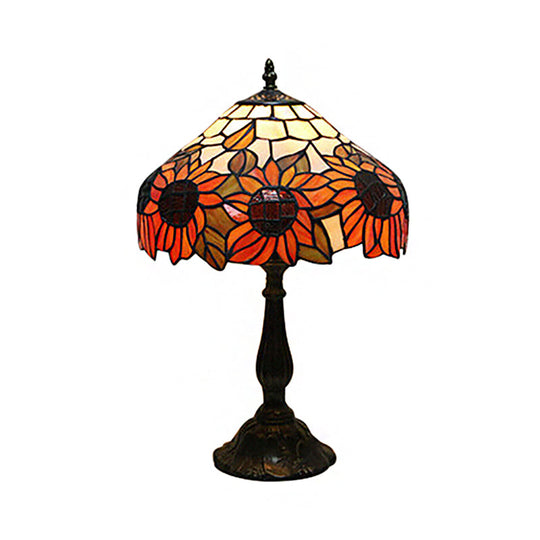 Rustic Sunflower Desk Light - Stained Glass Table Lamp For Bedroom Orange