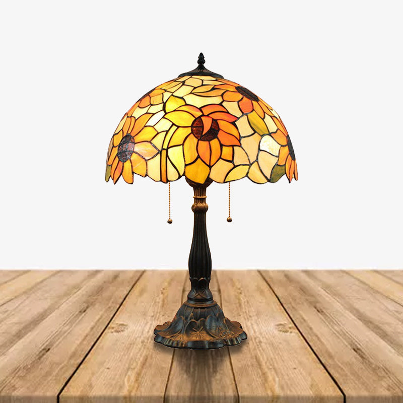 Rustic Sunflower Desk Light - 18 Inch | Stained Glass Orange 1-Head Lamp