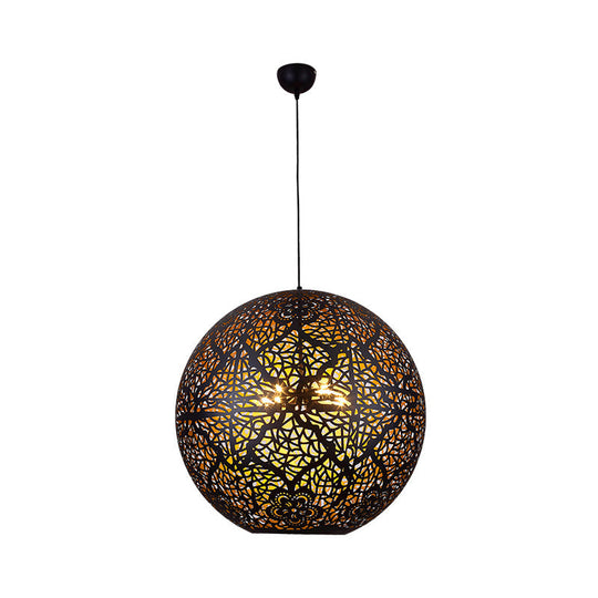 Arab Iron Globe Pendant Chandelier With Hollow-Out Design - 3 Lights