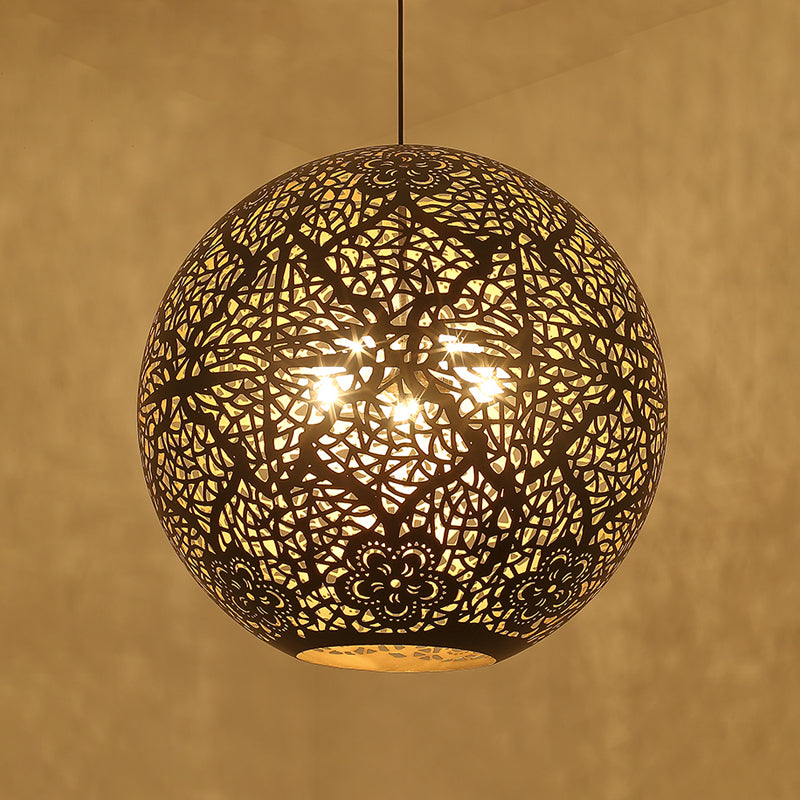 Arab Iron Globe Pendant Chandelier With Hollow-Out Design - 3 Lights