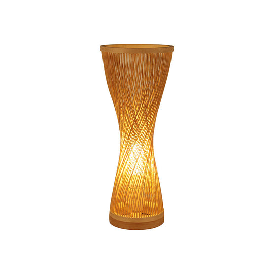 Asian Style Bamboo Nightstand Lamp - Single Head Wood Desk Light For Bedroom